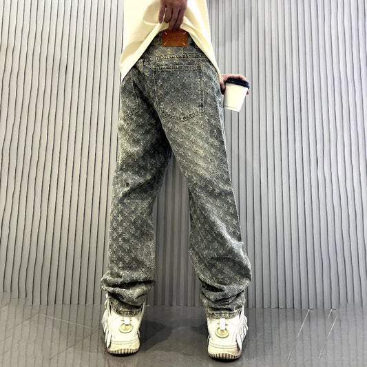 Pantalones vaqueros Hip Hop de pierna ancha Y2K con bordado Retro — Ropa de calle para hombre