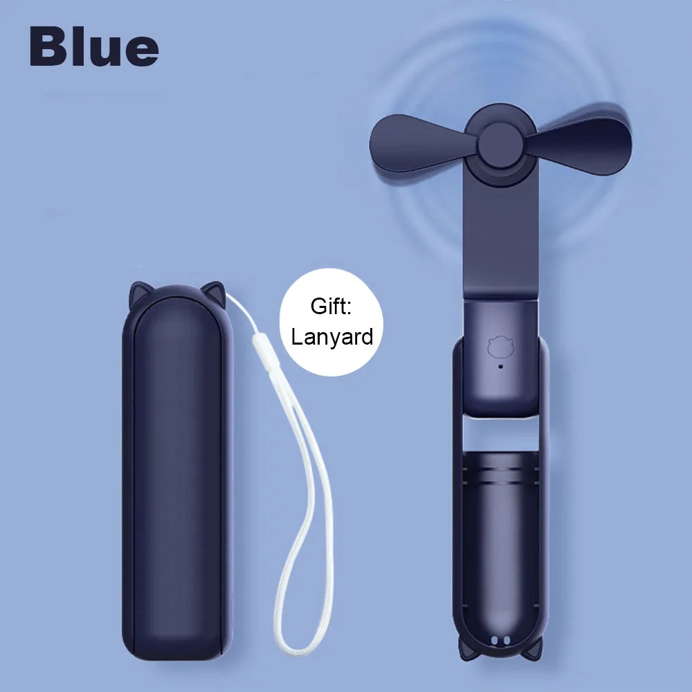 Ventilador portátil 2000mAh USB recargable 3 velocidades Mini ventilador plegable de mano pequeño ventilador de viaje de bolsillo con práctico banco de energía