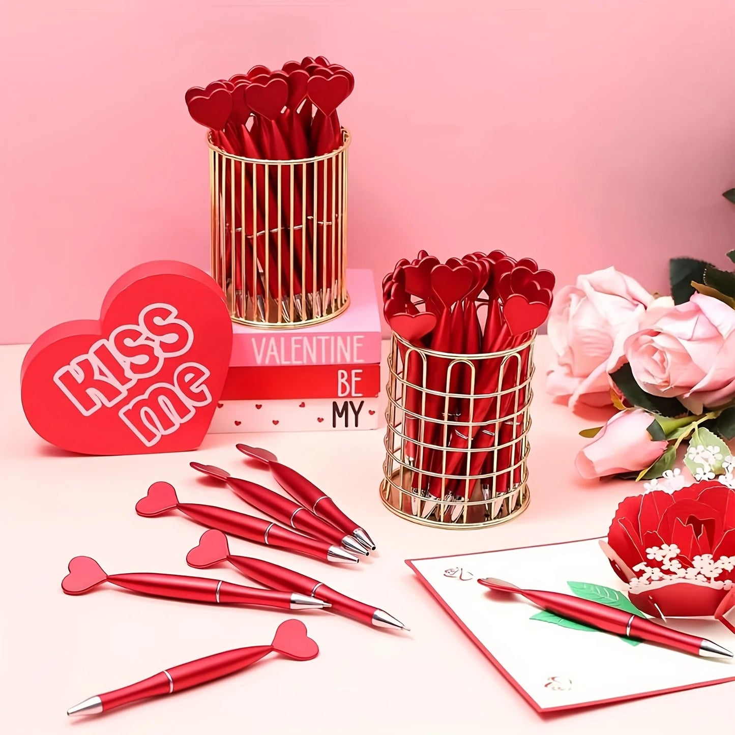 12 Uds. Bolígrafos con forma de corazón para el Día de San Valentín, bolígrafos Rollerball de tinta de Gel negro para suministros escolares de oficina, bolígrafos de regalo para niños