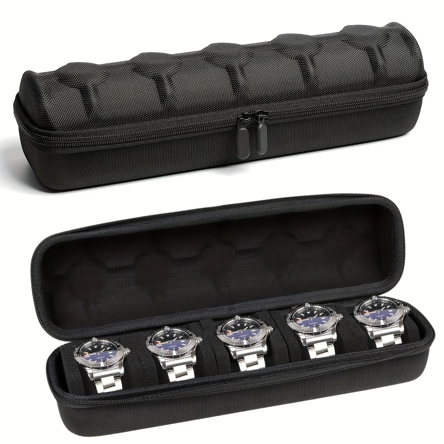 Organizador de relojes resistente con tapa abatible, caja de almacenamiento de relojes con 5 ranuras, Interior resistente a los arañazos, caja de reloj portátil, 1 ud.