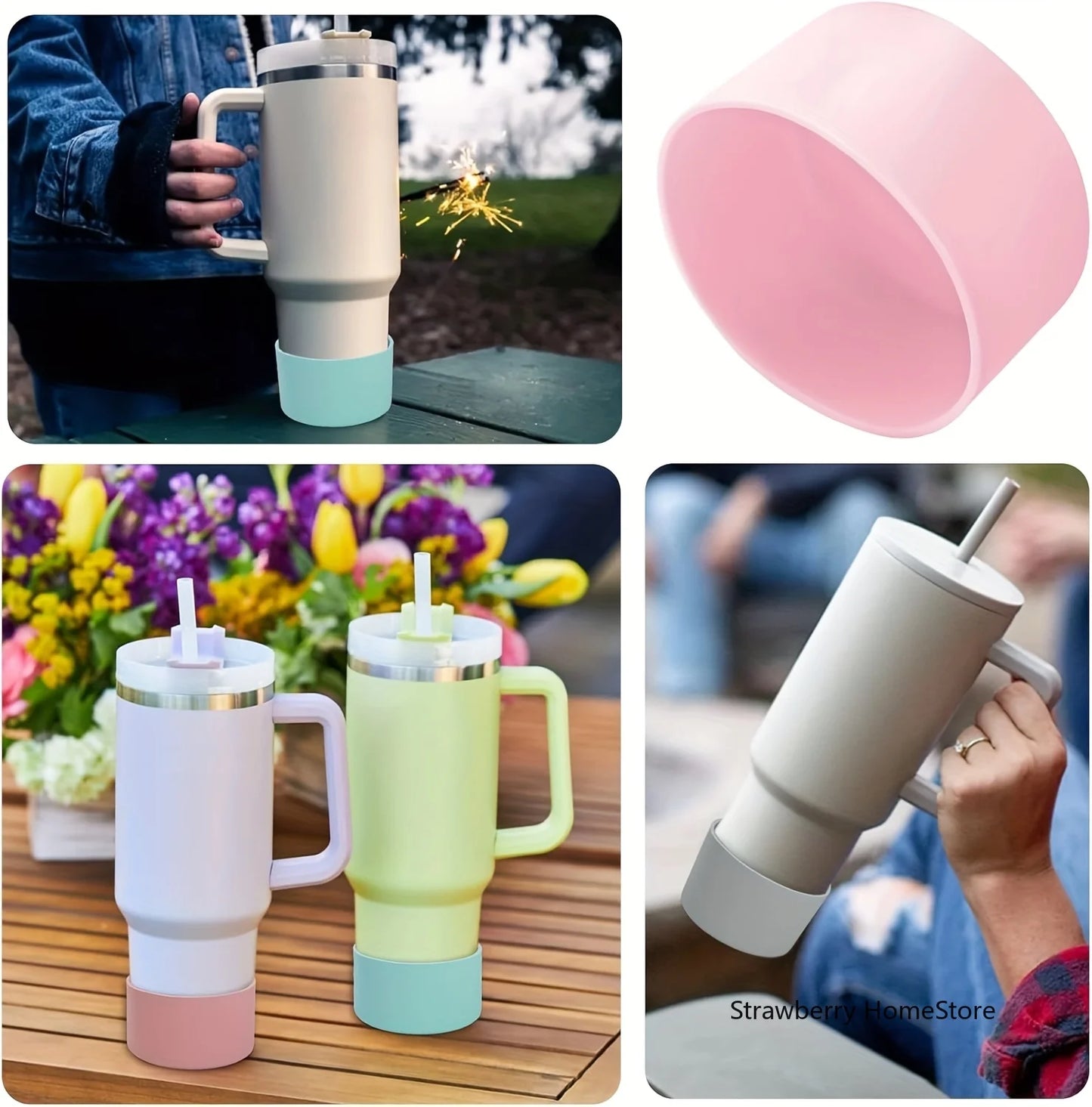 Juego de 3 Cubiertas de Silicona para Vasos con Diseño de Lazo y Cadena de Mariposa Rosa, Accesorios para Vasos de 30/40 oz ﻿
