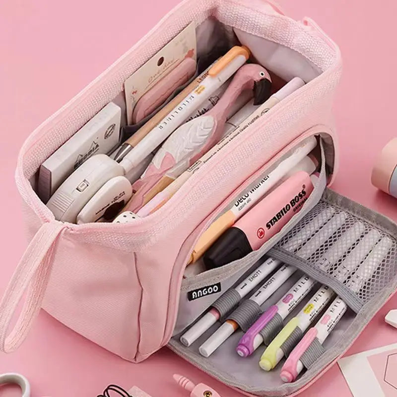 Estuche grande para lápices, bolsa para bolígrafos de gran capacidad, doble ventana, bolsas escolares para niños, material escolar, papelería, regalo