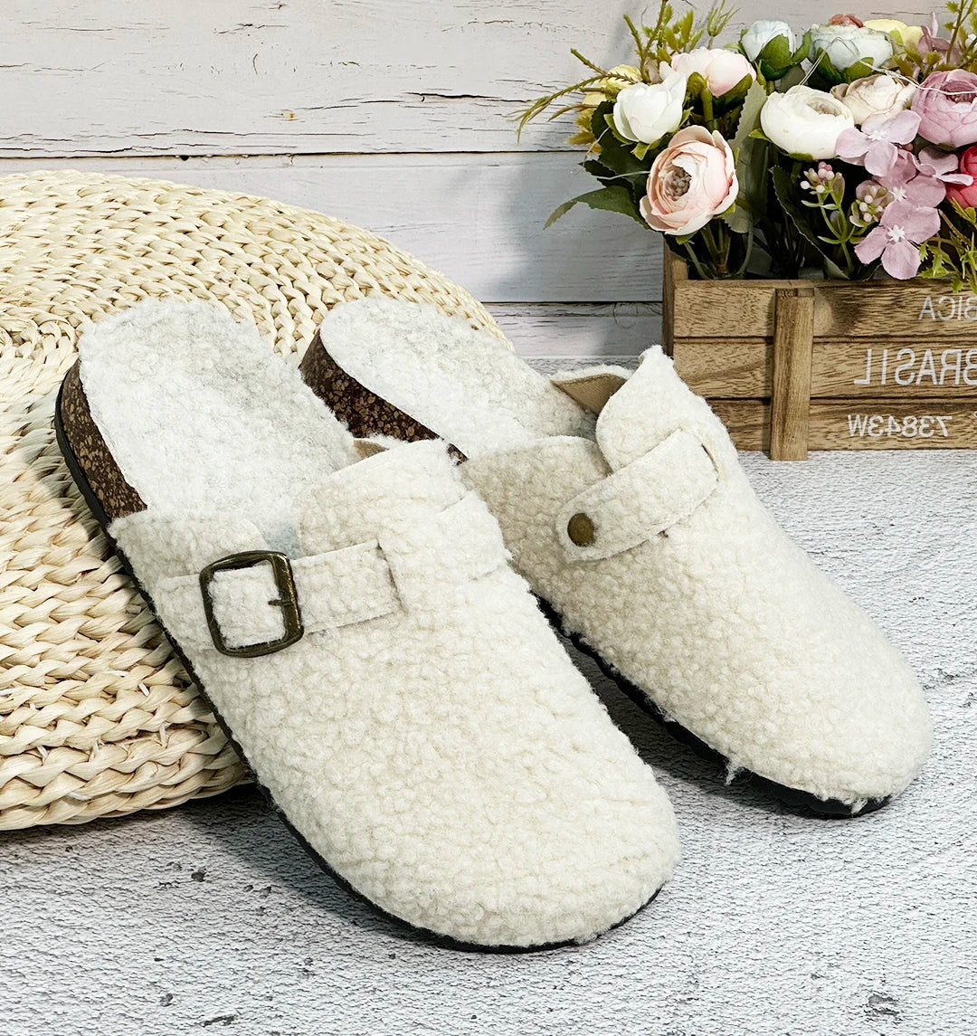 Otoño e Invierno nuevas mujeres y hombres tela de gamuza zapatilla de punta cerrada interior o exterior Slip-on Retro Sandalias planas duraderas