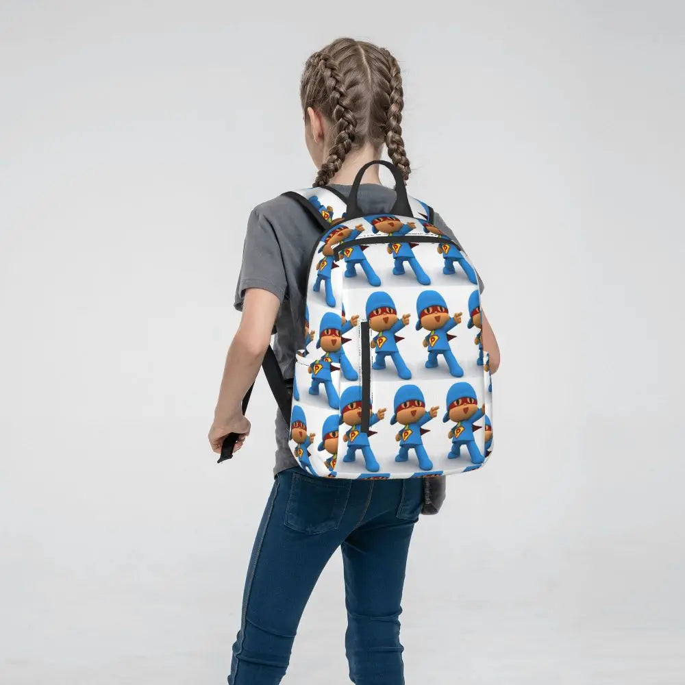 Mochila azul de dibujos animados de Pocoyo para niños, mochila de gran capacidad para niños, mochila escolar, bolsos de hombro para hombres y mujeres