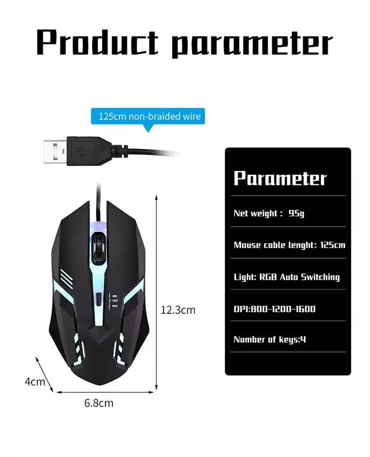 20251 PC ITLY M01 deportes LED luminoso retroiluminado USB con cable ratón para juegos para PC de escritorio portátil Oficina ordenador ratón para juegos