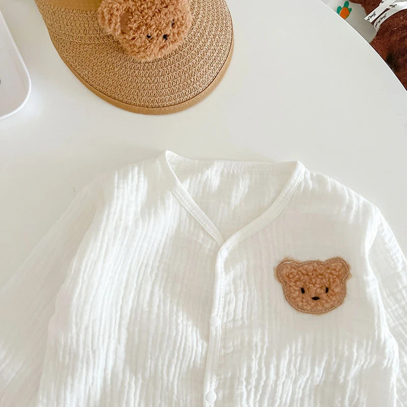 Mono de muselina para bebé, abrigo, sombrero, oso, conjunto de ropa de verano para bebé, abrigo para niño, pelele, traje blanco para niño pequeño, ropa infantil 0-3T, 3 uds.