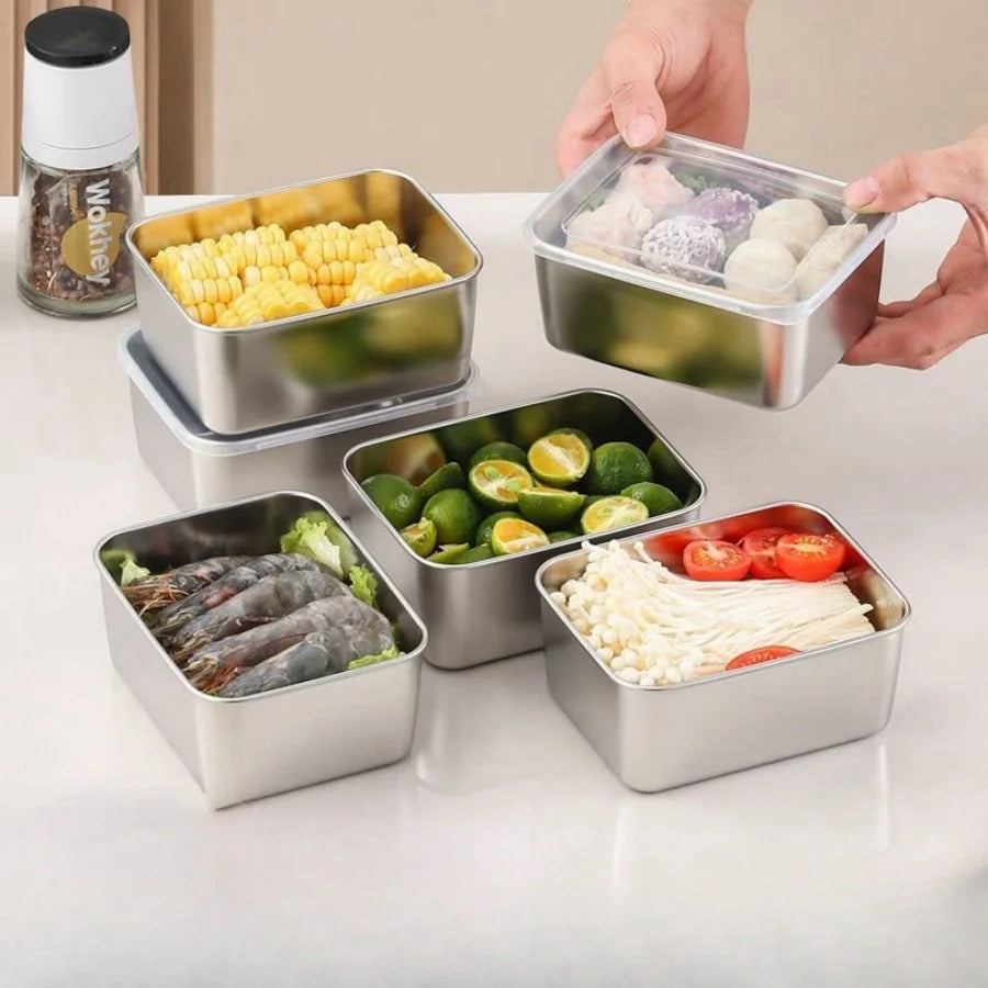Juego de 6 recipientes de acero inoxidable para almacenar alimentos con tapas - Herméticos, apilables y reutilizables para camping, picnics, escuela