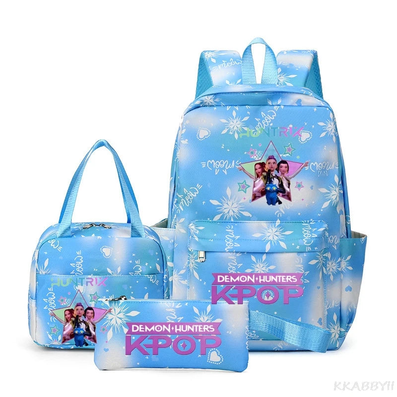 Mochila escolar KPop Demon Hunters, juego de 3 piezas, bolsa de almuerzo, estuche para lápices, regalo de regreso a la escuela para niñas, mochila de ocio, bolsas de viaje para adolescentes