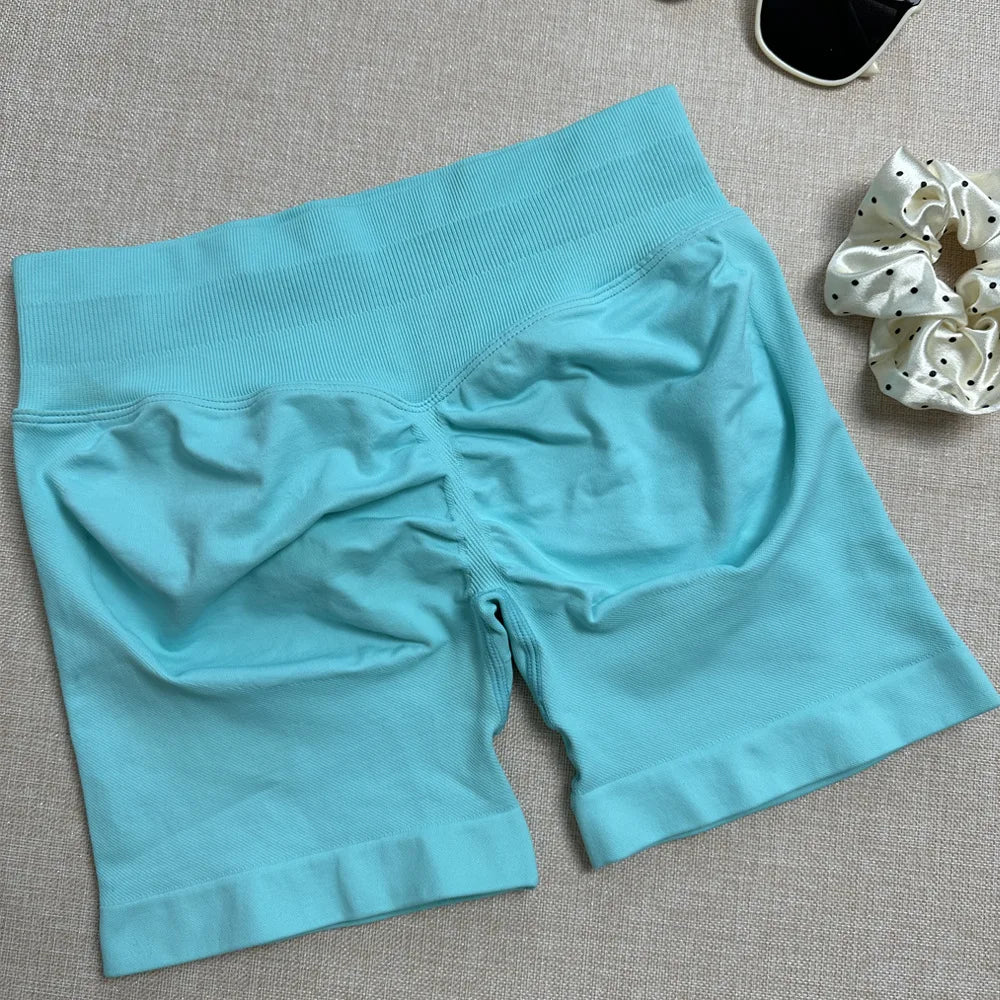 Pantalones cortos deportivos para mujer, pantalones cortos de gimnasio con banda baja acanalada de 4,5 ", mallas sin costuras para entrenamiento y Yoga