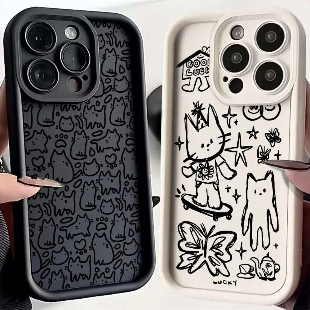Funda de teléfono con dibujo de gatito negro para Xiaomi Redmi Note 13, 12s, 12, 11, 10, 9s, 9, 8, 7 Pro Plus, 4G, 5G, funda trasera suave de TPU