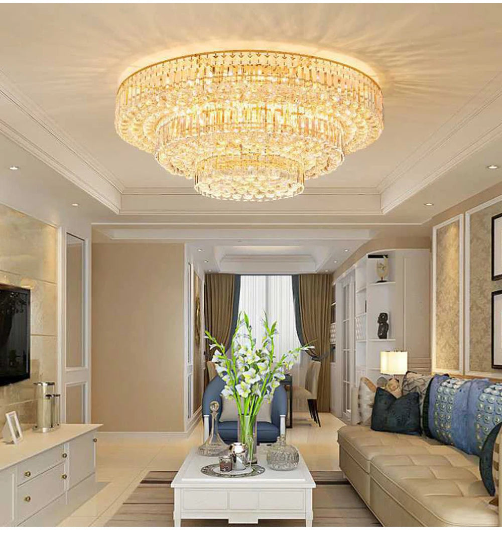 Luces de techo LED redondas clásicas, candelabros de cristal de lujo, decoración del hogar, plafón para sala de estar