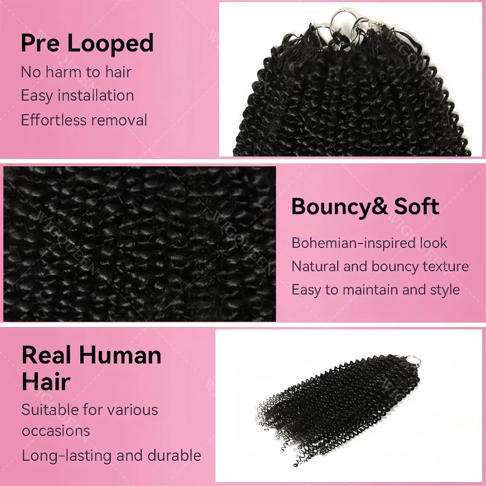 10A Micro bucle Invisible pequeñas espirales rizado crochet cabello humano sin nudos preseparado rizado pluma extensiones de cabello de ganchillo
