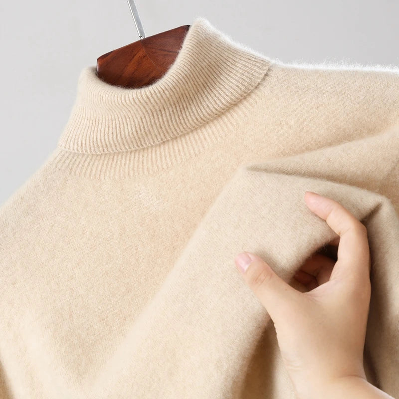 Suéter de cuello alto de lana 100% con jersey para hombre, otoño e invierno, cálido y de manga larga, superventas, nuevo suéter básico de punto