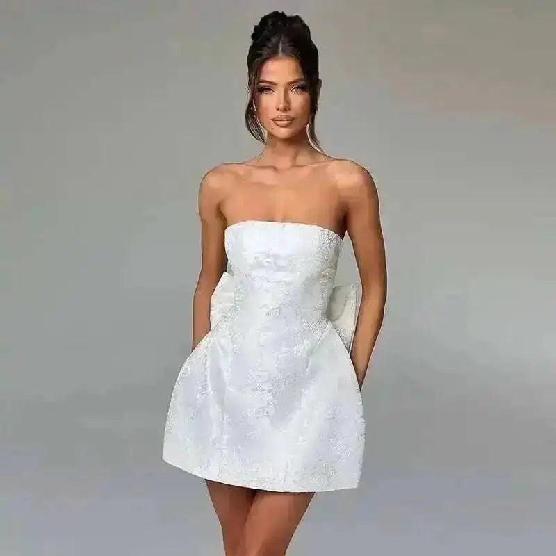 Townlike-Vestido corto de Jacquard con espalda descubierta para mujer, minivestido elegante con lazo y corte en A, Sexy, para fiesta, primavera y verano, 2024