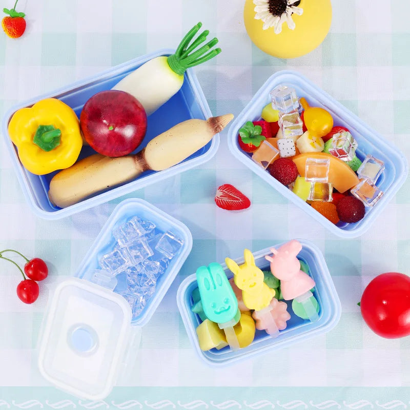 Contenedores plegables de almacenamiento de alimentos de 4PS con tapas y ventilación, juego de contenedores de preparación de comidas plegables de silicona apilables para cocina