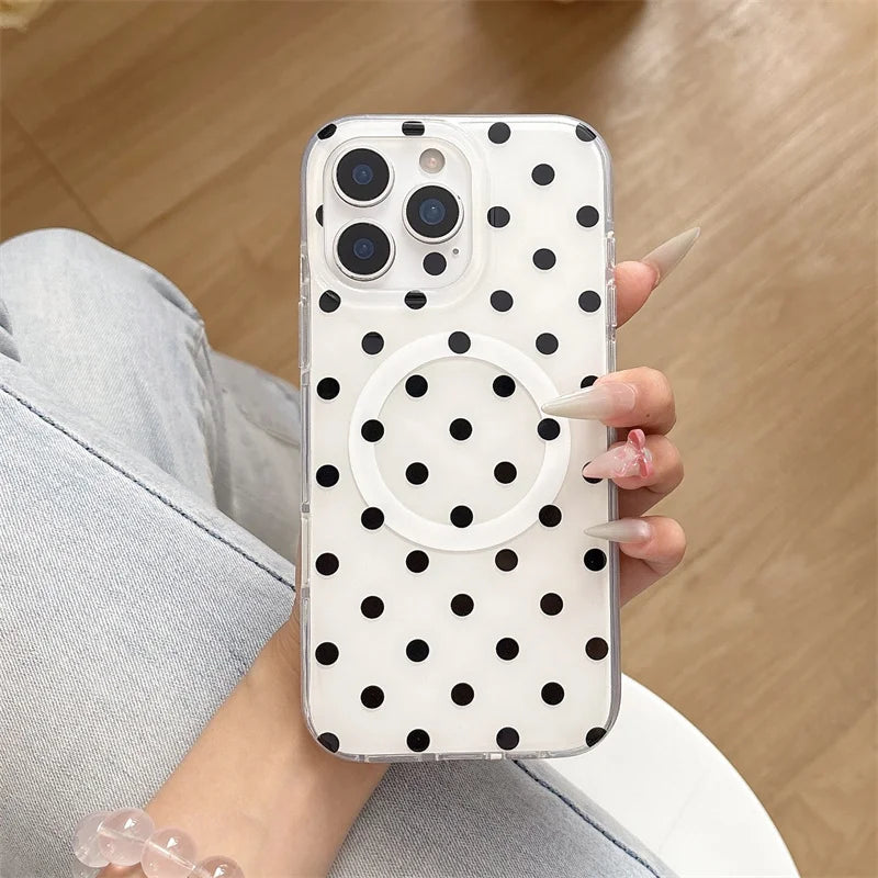Funda de teléfono magnética Simple de lunares para iPhone 16 Pro 15 14 Pro Max 15 funda Promax con soporte Magsafe fundas bonitas a prueba de golpes
