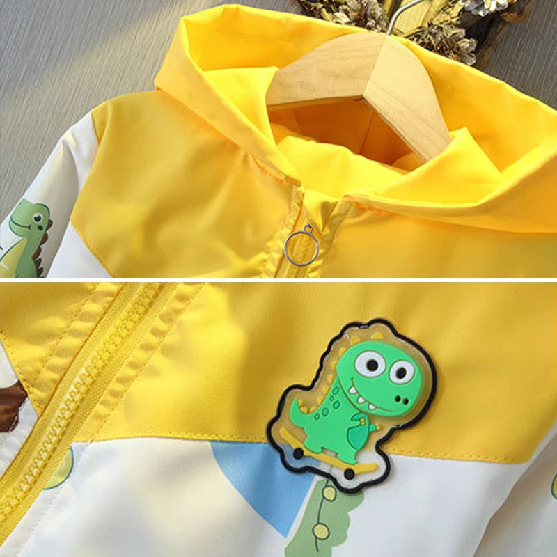 Chaqueta con capucha de dinosaurio de dibujos animados para niños pequeños, ropa de abrigo informal, rompevientos, abrigos para niños de 1 a 6 años, Primavera