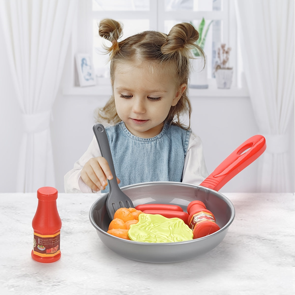 8 Uds. De juguetes de cocina para niños, utensilios de cocina de simulación, juego de juego, olla para juego de imitación, filete, pan vegetal, loro caliente, tortilla, regalo para niños