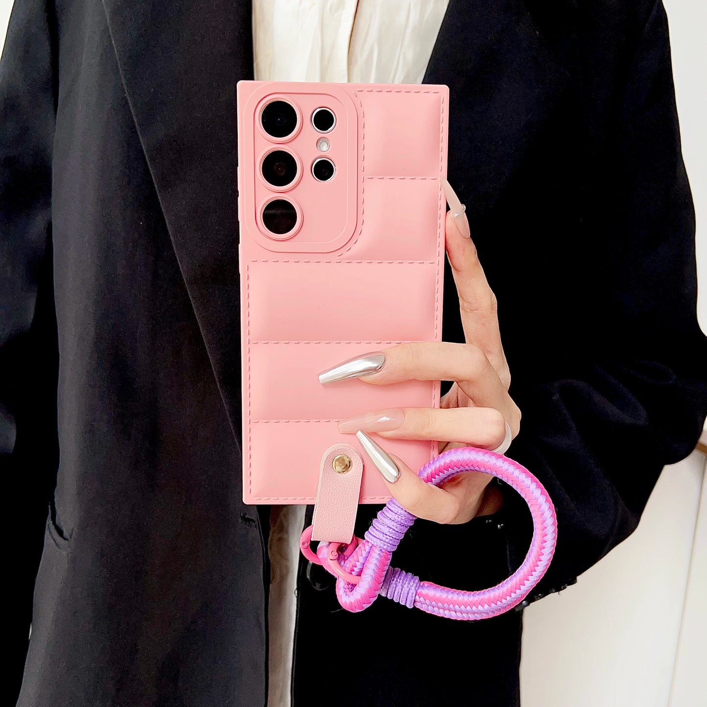 Funda de teléfono de TPU suave The Puffer para Samsung Galaxy S21 S22 S23 Plus Note 20 S24 Ultra S23FE correa de cadena para la muñeca carcasa trasera