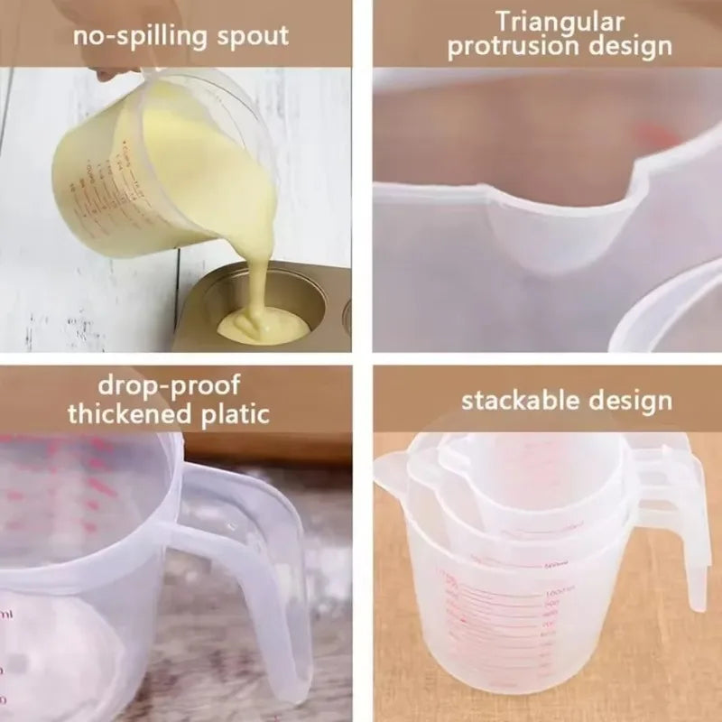 Vasos Medidores de Líquido para Hornear de 250/500/1000 ml, Vaso Medidor de PVC con Escala, Vaso Medidor de Plástico, Vaso de Laboratorio, Jarra de Cocina
