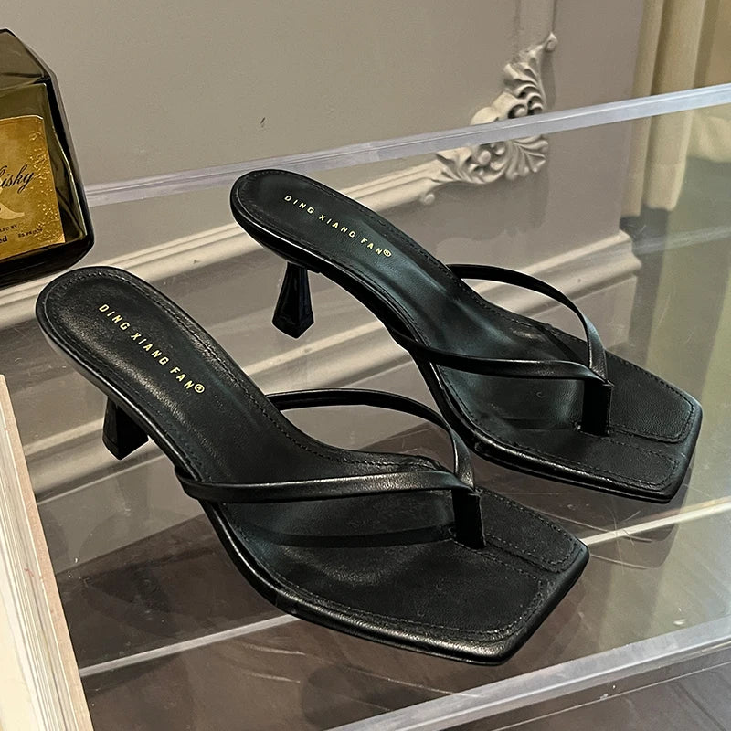 Sandalias de tacón sexis de verano para mujer, zapatos deslizantes para mujer, zapatos de tacón a la moda para mujer, chanclas, zapatillas de tacón alto de lujo