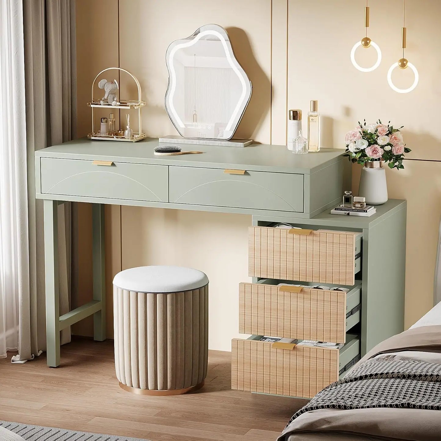 Makeup Vanity Desk with 5 Drawers, Modern Small Dressing Desk with Storage, Wood Make Up Table for Bedroom, Narrow, Customized