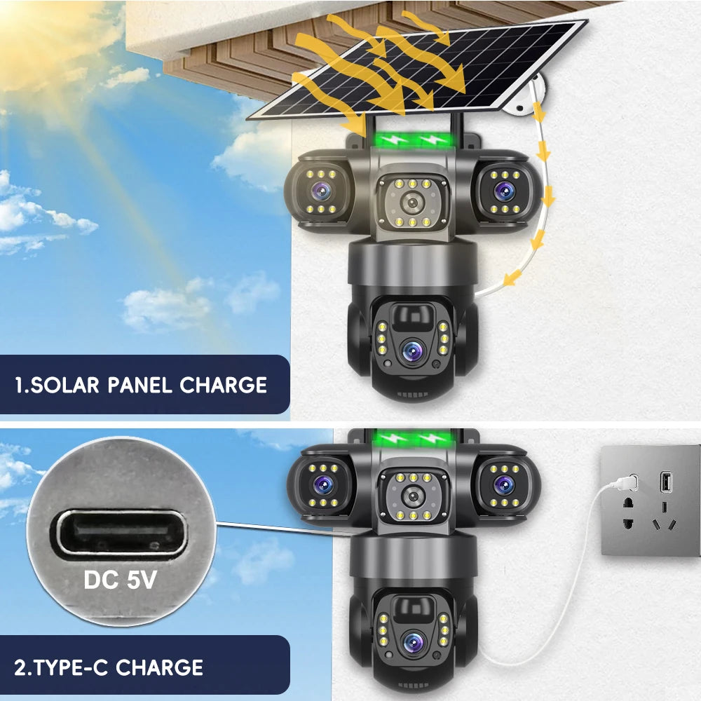 Cámara CCTV Solar con Tarjeta SIM 4G, 12MP, Seguridad Exterior, Monitor PTZ, Visión Nocturna, Cámara de Video y Batería Recargable