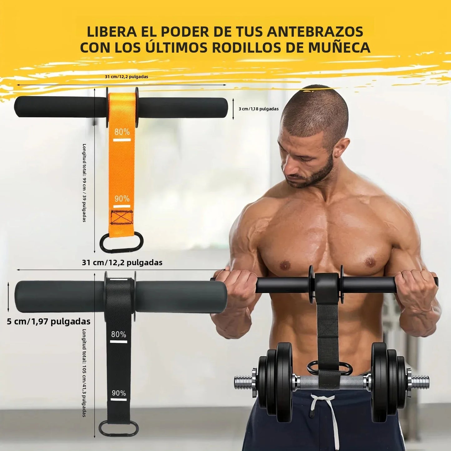 Rodillo de Muñeca Ajustable para Entrenamiento de Fuerza del Antebrazo con Correa de Agarre Antideslizante Engrosada, Equipo de Fitness para Entrenamiento en Casa de la Parte Superior del Cuerpo