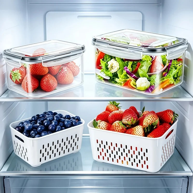 Juego de 4/6 piezas de recipientes herméticos para almacenamiento de alimentos - Cajas apilables para preparación de comidas - Adecuadas para frutas, verduras, carne y granos