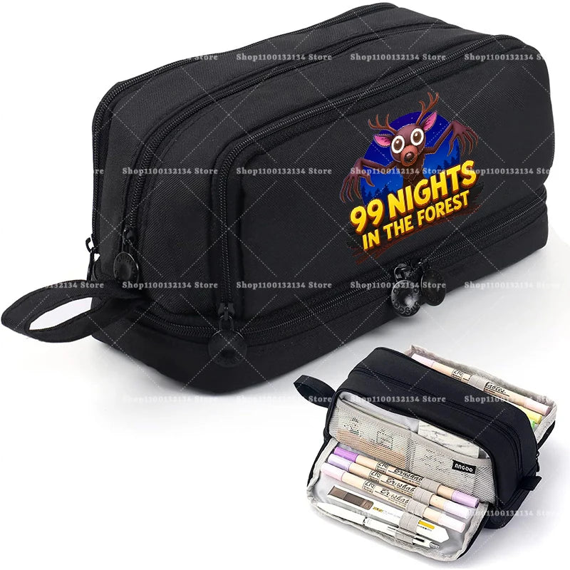 Estuches para lápices de 99 noches en los bosque, bolsas grandes para bolígrafos de dibujos animados, bolsa de lápices multicapa de Anime para niños y niñas, suministros de papelería escolar