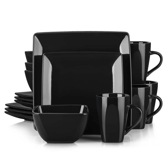 Vancasso SOHO-vajilla cuadrada de cerámica negra, 16/32/48 piezas, plato de cena, plato de postre, tazón, juego de tazas de 240ml