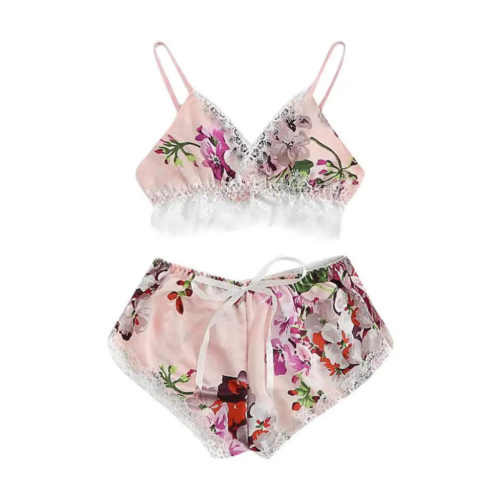Conjunto de lencería sexy de encaje para mujer, camisola con estampado floral y correa de encaje, ropa de dormir sexy para mayor comodidad y seducción, 2 uds.
