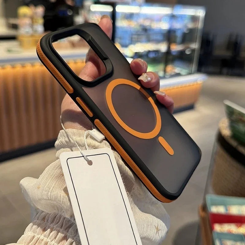 Funda de teléfono con armadura mate de lujo para iPhone 16 15 14 11 12 13 Pro Max Plus Magsafe, Fundas traseras con parachoques magnético, Funda Coque