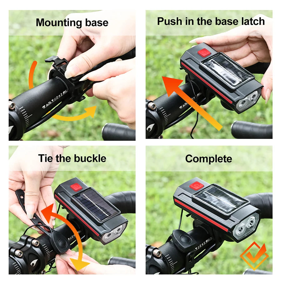 Luz Solar para bicicleta con bocina, 120dB, TYPE-C, carga rápida, lámpara frontal para bicicleta de montaña y carretera, linterna para bicicleta de 1200 mah