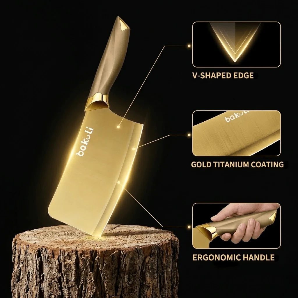Juego de Cuchillos de Cocina Dorados de 4 Piezas, Hojas con Revestimiento de Titanio Antiadherente, Mango Ergonómico, Cuchillo de Chef, Cuchillo Multiusos, Cuchillos para Frutas para el Hogar
