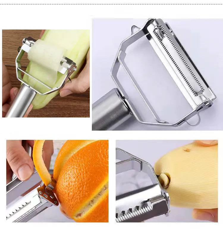 Pelador de verduras de cocina, cepillador de melón de acero inoxidable, pelador de doble cabezal, pelador de frutas y verduras multifunción para el hogar