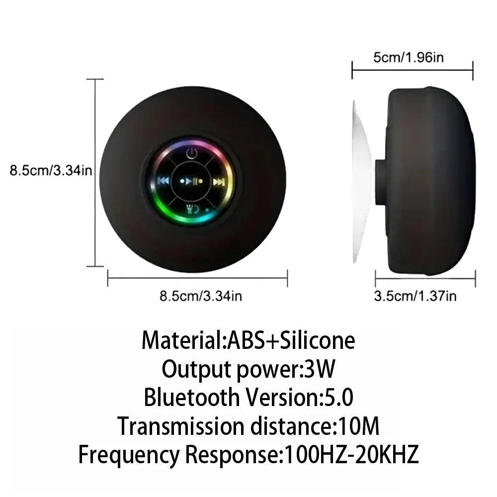 Altavoz portátil inalámbrico con Bluetooth, luz LED IPX4, resistente al agua, para exteriores, baño, ventosa grande, caja de sonido estéreo