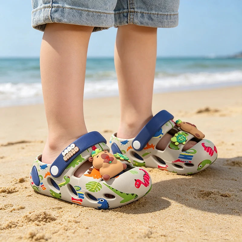 Zapatos de Jardín para Niños con Diseño de Dinosaurio y Capibara, Sandalias Suaves Antideslizantes para Niños, Chanclas Transpirables para Playa y Piscina