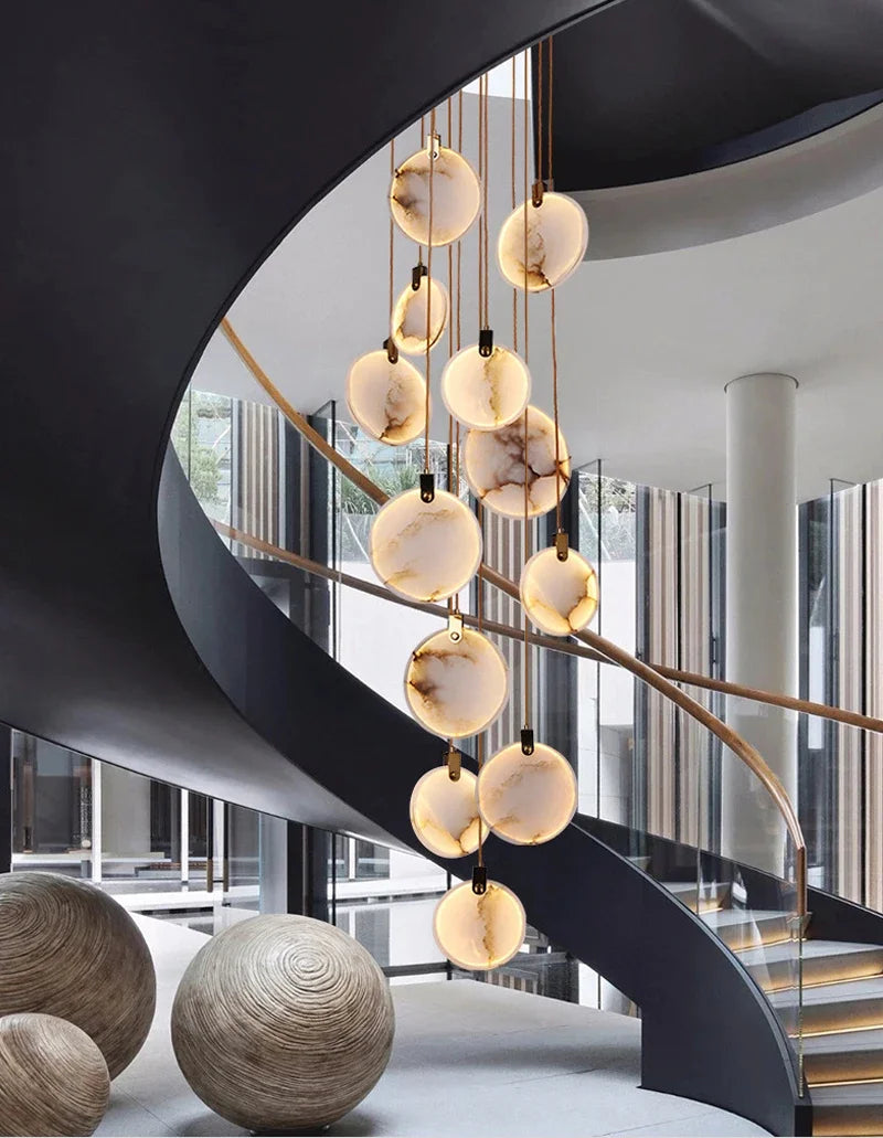 Luces colgantes largas modernas, lámpara colgante de cristal de mármol para escalera de lujo, decoración para sala de estar, accesorio de iluminación Led de piedra para Villa