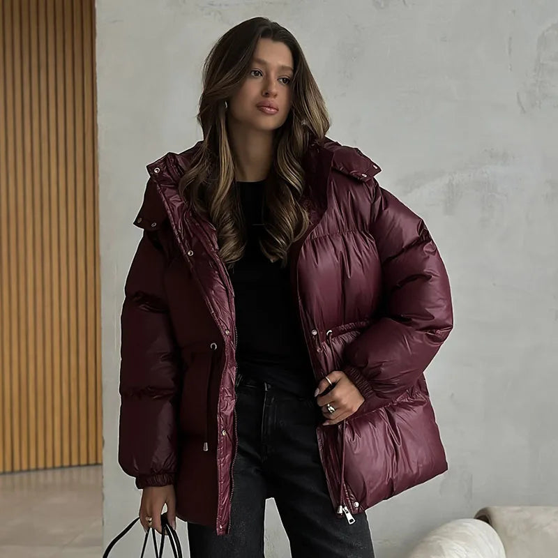 Chaqueta con capucha estampada a la moda para mujer, abrigos holgados de media cremallera con cuello alto y manga larga para mujer, prendas de vestir exteriores elegantes para otoño e invierno 2025
