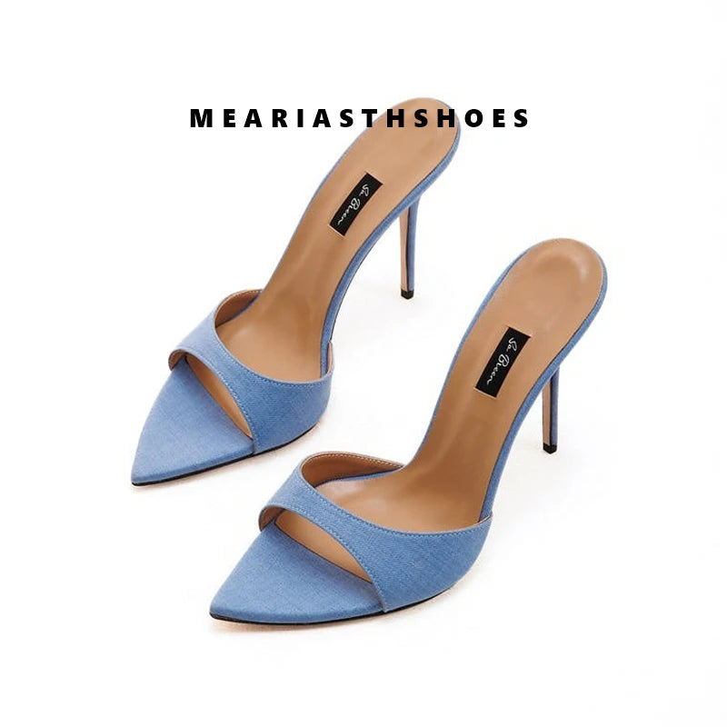 Sandalias de Tacón Alto para Mujer, Diseño Sexy con Punta en Pico, Sandalias de Tacón Alto y Fino, Mules con Punta Abierta