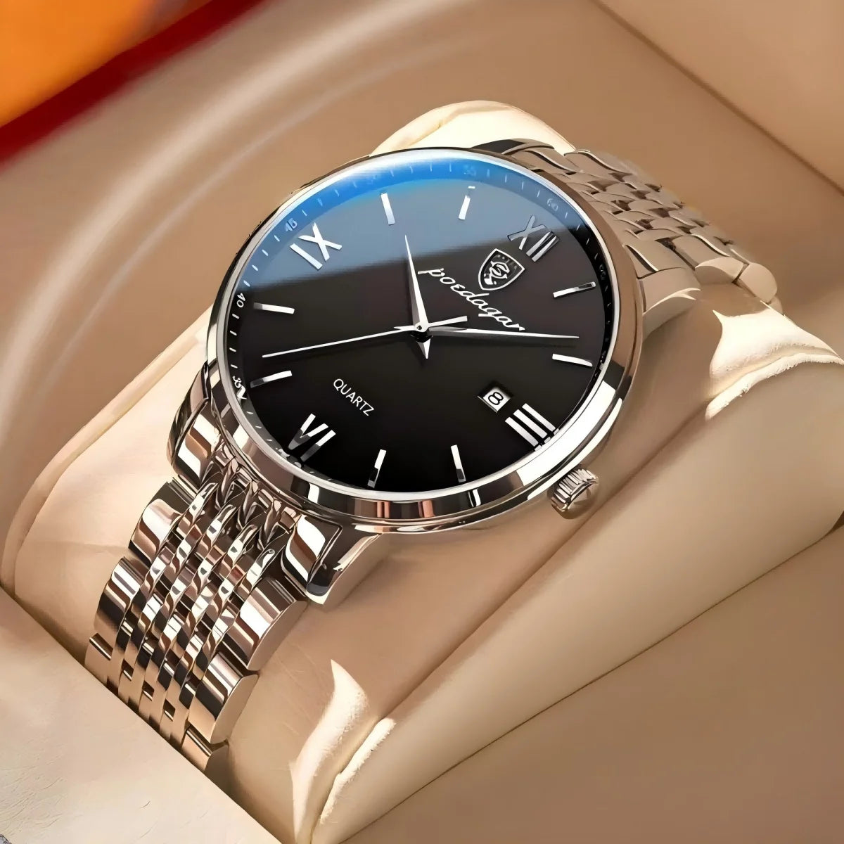 POEDAGAR, relojes de negocios de lujo para hombre, reloj de pulsera resistente al agua de acero inoxidable con fecha para hombre, reloj de pulsera de cuarzo Simple a la moda para hombre