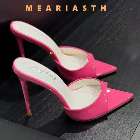 2025 verano 10 cm/12 cm zapatillas de tacón alto para mujer moda puntiaguda zapatos de Muels con punta abierta señoras elegante vestido de fiesta Sandalias