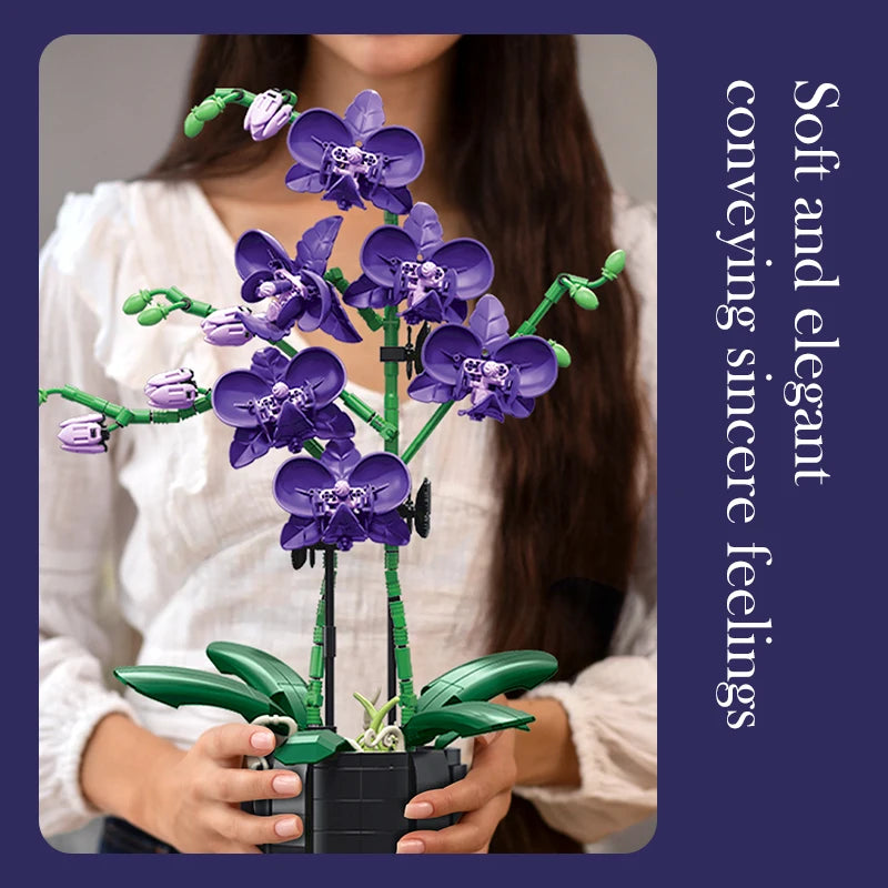 Orquídea creativa Cymbidium flores eternas planta en maceta bloques de construcción simulación Phalaenopsis DIY ladrillos juguetes regalo de San Valentín