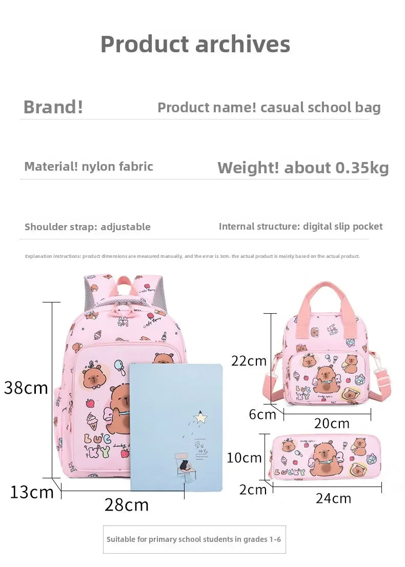 Mochila colorida Capybara 3 unids/set para mujer, mochilas escolares informales con bolsa de almuerzo, mochila para chica, niño, estudiante y adolescente