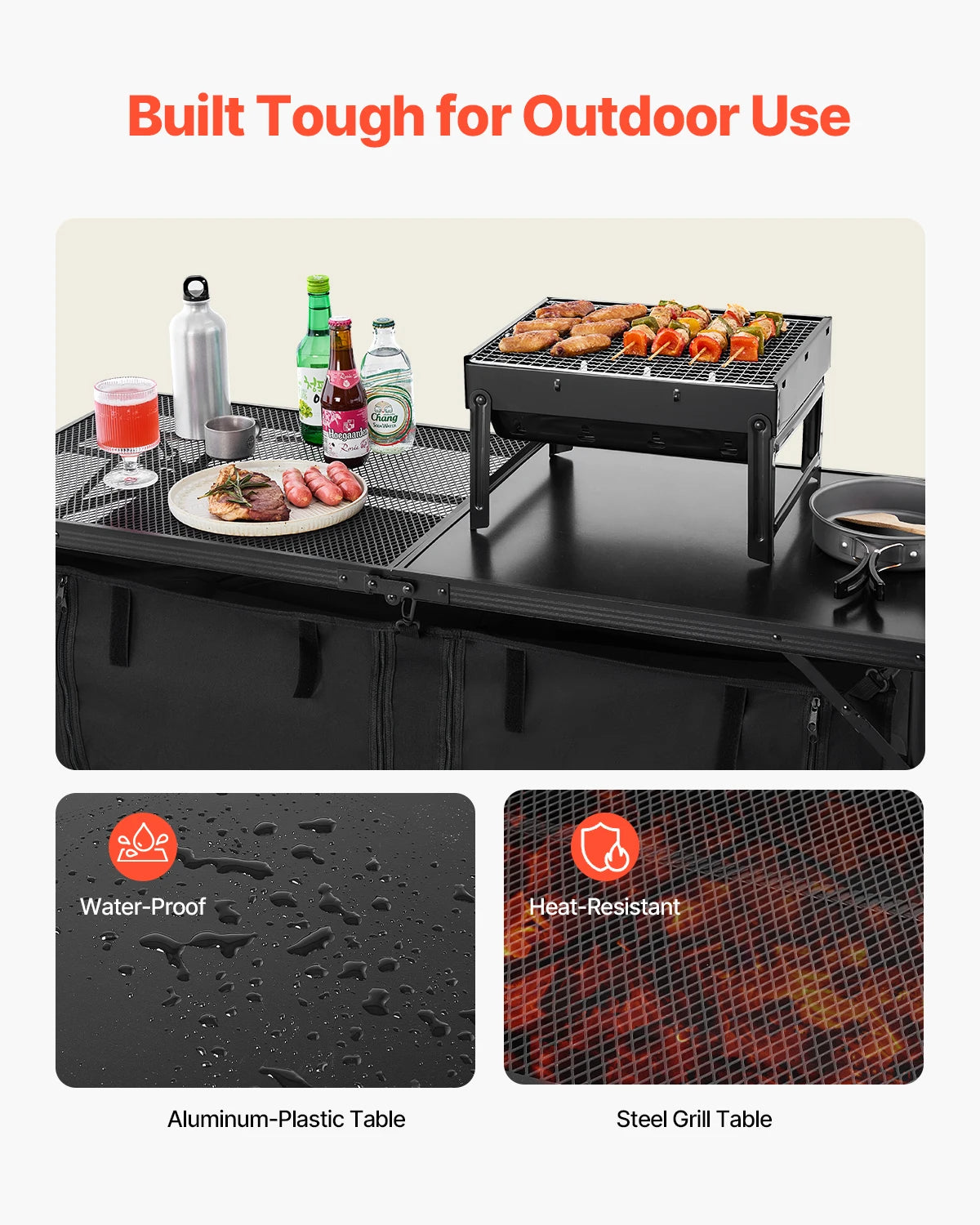 SucceBuy Mesa de cocina para acampar, mesa de cocina al aire libre, estación de cocina portátil ligera de aluminio para barbacoa, fiesta, Picnic, RV, viajes