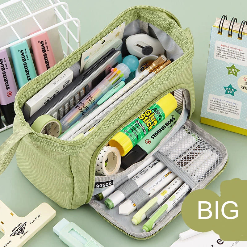 Estuche grande para lápices, bolsa para bolígrafos de gran capacidad, doble ventana, bolsas escolares para niños, material escolar, papelería, regalo