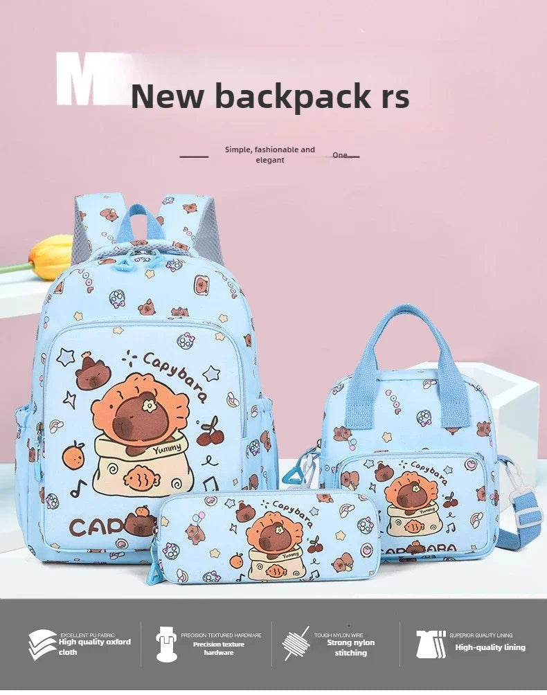 Mochila colorida Capybara 3 unids/set para mujer, mochilas escolares informales con bolsa de almuerzo, mochila para chica, niño, estudiante y adolescente