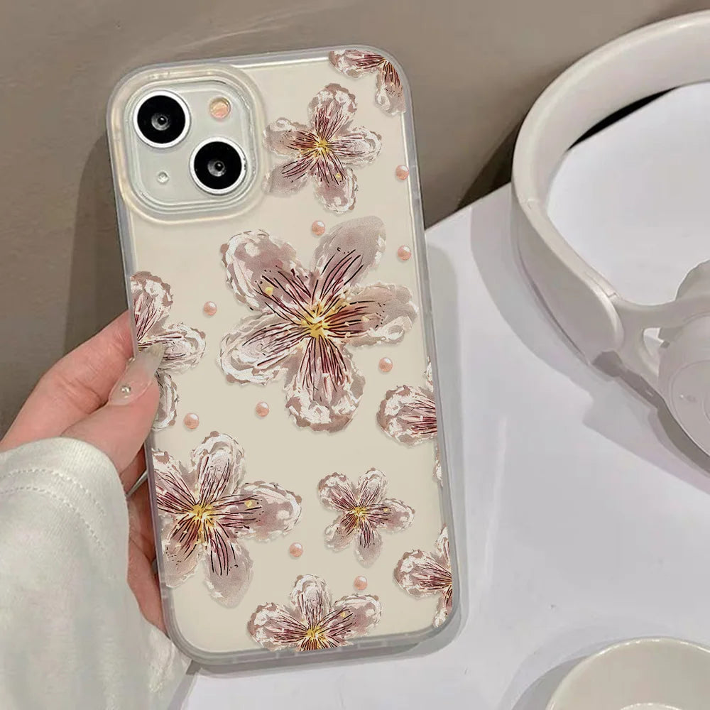 Fundas de teléfono de silicona suave mate para iPhone 15 funda iPhone 16 13 17 Pro Max 14 11 12 Pro 15 16 Plus funda transparente a prueba de golpes con flores