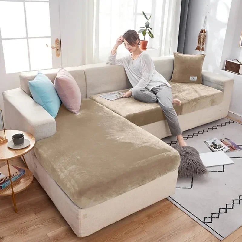 Fundas para cojines de asiento de sofá de terciopelo elástico para sala de estar, cojín Chaise Longue, fundas de sofá para muebles en forma de L de esquina de lujo